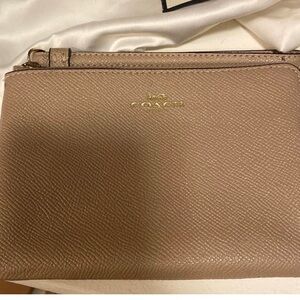 Coach Leather Wristlet in Taupe
